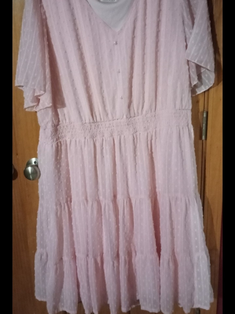 Pink Tiered Swiss Dot Dress